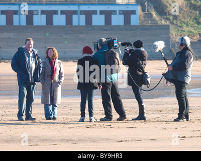 Interview, gefilmt, Bude, Cornwall, UK Stockfoto