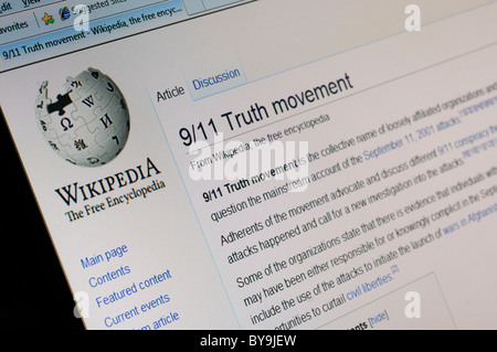 Eine Wikipedia-Suche nach 9/11 Truth movement Stockfoto