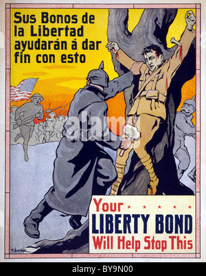 IHRE LIBERTY BOND wird Hilfe zu stoppen-USA 1917 Plakat in Englisch und Spanisch Stockfoto