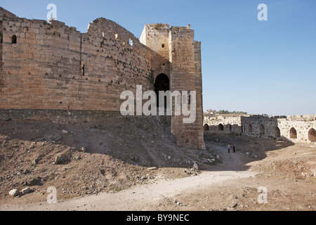 Die gewaltigen Mauern der Krak des Chevaliers, Syrien Stockfoto