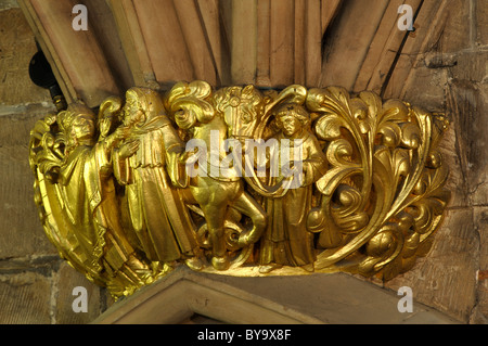 Vergoldete Corbel in St. Chad Kopf Kapelle, Kathedrale von Lichfield, Staffordshire, England, UK Stockfoto