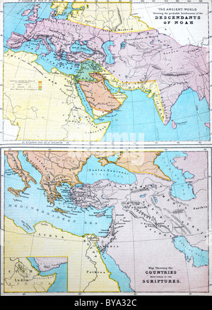 Karte der antiken Welt zeigt die wahrscheinlichen Siedlungen von den Nachkommen von Noah In Bibel Stockfoto