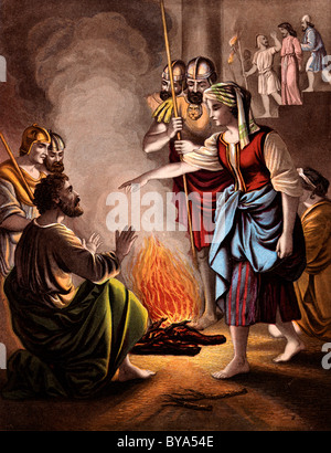 Bibel Geschichten Illustration des Petrus seinen Herrn zu leugnen Stockfoto