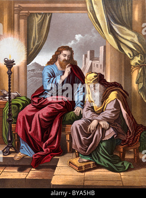Bibelgeschichten Illustration des Erlösers, der das Johannes-Evangelium des Nikodemus lehrt Stockfoto