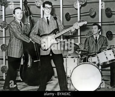 BUDDY HOLLY AND THE CRICKETS - US-Popgruppe über 1957.From links: Joe Mauldin, Buddy Holly und Jerry Allison Stockfoto