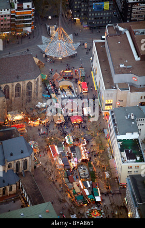 Luftbild, Weihnachtsmarkt, Reinoldikirche Kirche, Hansaplatz, Dortmund, Ruhrgebiet Region, North Rhine-Westphalia Stockfoto