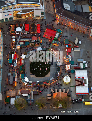 Luftbild, Weihnachtsmarkt, Reinoldikirche Kirche, Hansaplatz, Dortmund, Ruhrgebiet Region, North Rhine-Westphalia Stockfoto