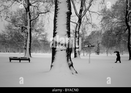 Starker Schneefall in den Kensington Gardens, London, UK Stockfoto