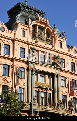 Jugendstil-Gebäude, Wenzelsplatz, Prag, Böhmen, Tschechische Republik, Europa Stockfoto