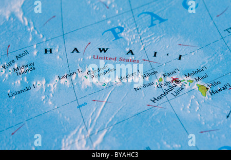 Hawaii auf der Karte. Stockfoto