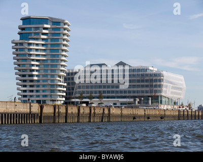 Marco-Polo-Tower und Unilever Zentrale Hauptquartier, Strandkai, Hafencity Bezirk, Hanse Stadt Hamburg, Deutschland, Europa Stockfoto