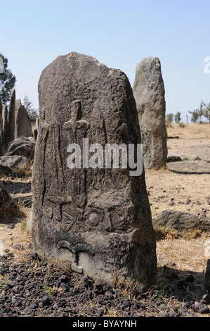 Stein-Stelen mit Reliefs, UNESCO-Weltkulturerbe, Tiya, Äthiopien, Äthiopien, Südafrika Stockfoto