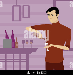 Ein Mann, ein Glas Champagner in Strömen Stockfoto