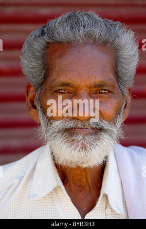 Greis, südwärts Inder mit weißem Bart, Peerumedu, Thekkadi, Rajapalayam, Tamil Nadu, Indien, Asien Stockfoto