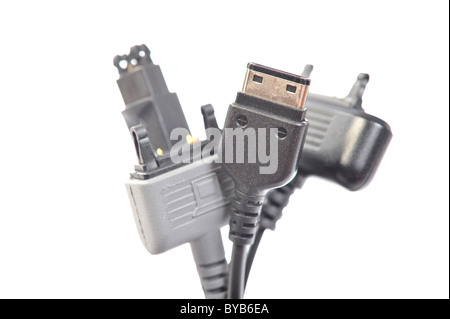 Verschiedene Stecker für Handy aufladen Verbindungen, Micro-USB-Stecker Standardisierung im Jahr 2011 Stockfoto