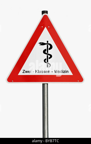 Gefahr zu signieren, Zwei-Klassen-Medizin, Deutsch für medizinische Zweiklassensystem, Mitarbeiter des Äskulap, zusammengesetztes Bild Stockfoto