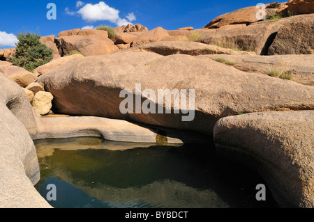 Guelta Wasserloch in einer Granit-Landschaft, Hoggar, Ahaggar Berge, Wilaya Tamanrasset, Algerien, Sahara, Nordafrika Stockfoto