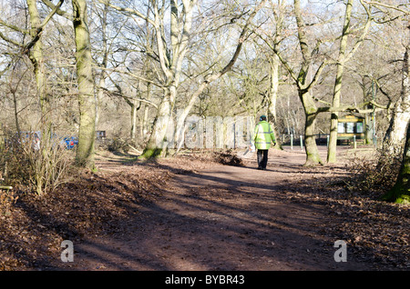 Löschen den Pfad der Blätter, Sherwood Wald im winter Stockfoto