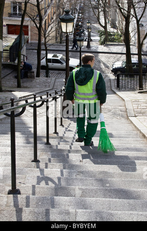 Treppen, die aus "Sacre Coeur", das "Viertel Montmartre" von Paris. Stockfoto