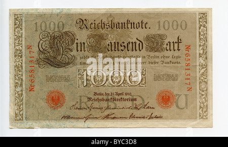 Kaiserreich 1000 Mark Reichsbanknote - 1910 Stockfoto