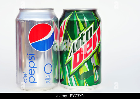 Diät-Pepsi und Mtn Dew Getränke in Dosen Stockfoto