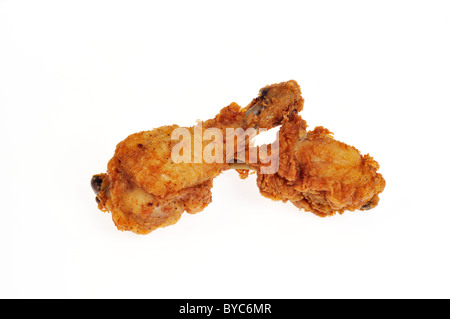 Fried Chicken Drumsticks auf weißem Hintergrund Ausschnitt Stockfoto