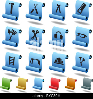 Set von Hardware Icons in einem Scroll-Taste-Stil. Stockfoto