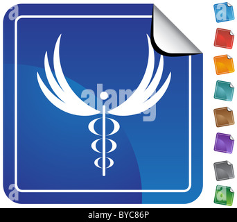 Bild einer 3D Caduceus-Aufkleber-Schaltfläche. Stockfoto