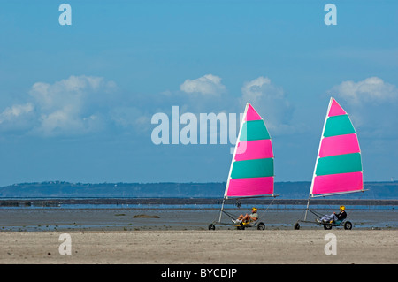 Land Yachten am Strand, Bretagne, Frankreich. Stockfoto