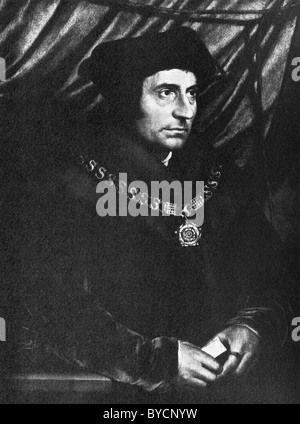 Porträtmalerei der englische Autor + Staatsmann Sir Thomas More (1478-1535) von Hans Holbein dem jüngeren (c1497 - 1543). Stockfoto