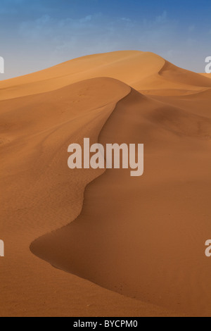 Goldenen Sanddünen in den Dünen von Tinfou in der Nähe von Zagora, Marokko, Nordafrika. Stockfoto