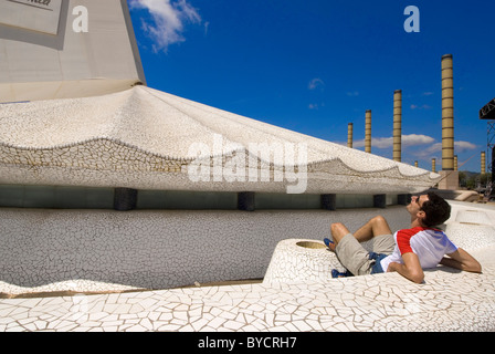 Torre de Telecomunicationes auf Olympische Gelände am Montjuic, gebaut von Santiago Calatrava, Barcelona, Spanien Stockfoto