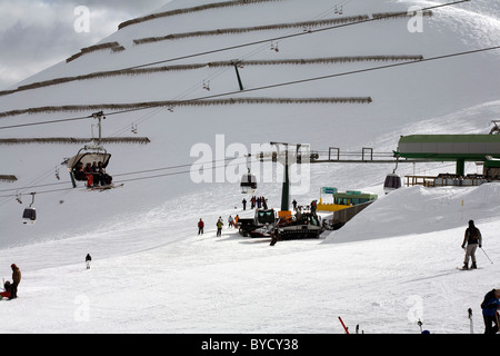 Skifahren auf den Pisten auf den Col Rodela Skifahrer in der Nähe von The Passo Sella Sellajoch Selva Val Gardena-Dolomiten-Italien Stockfoto