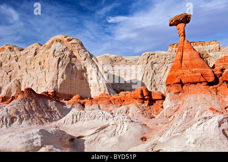 Sandstein-Formationen genannt "Fliegenpilze" unterstützt auf Felsen Spalten in Utahs Grand Staircase-Escalante National Monument. Stockfoto