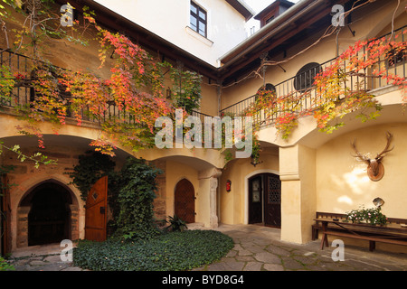 Innenhof der Burg-Hotel Oberranna Schlosshotel, Muehldorf, Spitzer Graben, Wachau, Waldviertel, Niederösterreich, Österreich Stockfoto