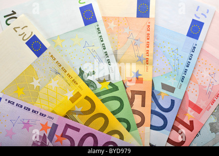 Euro-Banknoten, Rechnungen aufgefächert Stockfoto