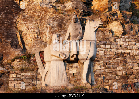Watstein Monument, Reiterstatue von Richard Löwenherz und der Sänger Blondel in Dürnstein, Wachau valley Stockfoto