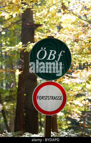 Keine unerlaubten Einreise zu unterzeichnen und eine Oesterreichische Bundesforste AG, österreichische Wald Bundesverband in einem Wald Stockfoto