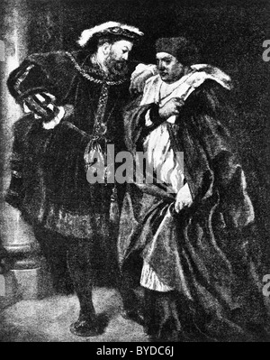 König Henry VIII im Gespräch mit Kardinal Thomas Wolsey in einem Gemälde von Sir John Gilbert ca. 1888 mit dem Titel "Ego et Rex Meus. Stockfoto