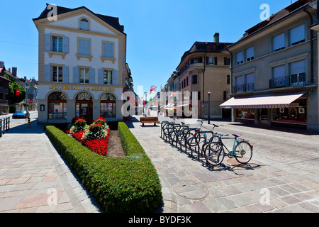 Altstadt von Morges, Grand Rue, Genfer See, Kanton Waadt, Schweiz, Europa Stockfoto