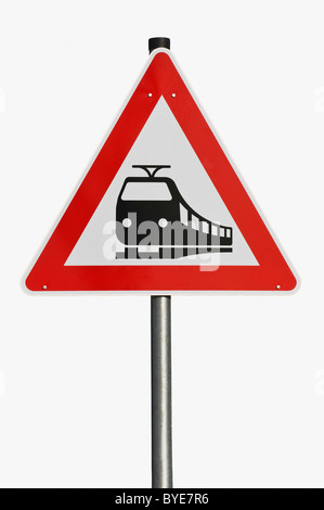 Verkehrszeichen 151, Warnschild, unbewachten Bahnübergang Stockfoto