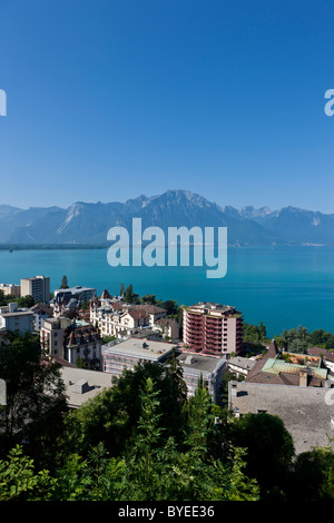 Ansicht von Montreux am Genfer See, Montreux, Kanton Waadt, Schweiz, Europa Stockfoto