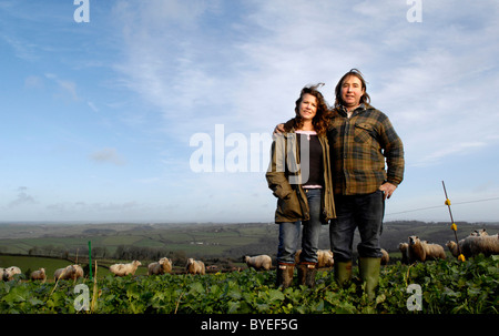 Tim und Jo Budden der höheren Hacknell Bio-Bauernhof, Devon Stockfoto