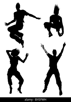 Junge Tänzerin Silhouetten Isolalated auf weißem Hintergrund Stockfoto