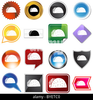 Taco-Icon-Set isoliert auf einem weißen Hintergrund. Stockfoto