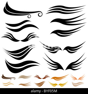 Abstrakte Welle Flügel Satz isoliert auf einem weißen Hintergrund. Stockfoto