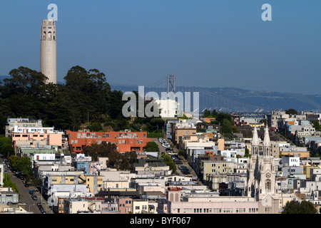 Coit Tower auf Fernschreiber-Hügel in der Stadt San Francisco, Kalifornien, USA. Stockfoto