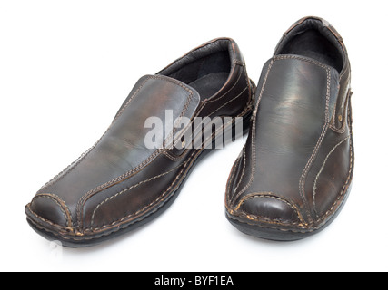 Leder Braun Schuhe isoliert auf weiss Stockfoto