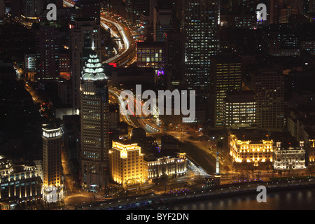 Stadt Shanghai bei Nacht, China Stockfoto