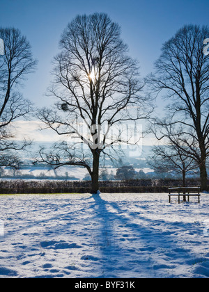 Winterschnee in Wrington, North Somerset, England. Stockfoto